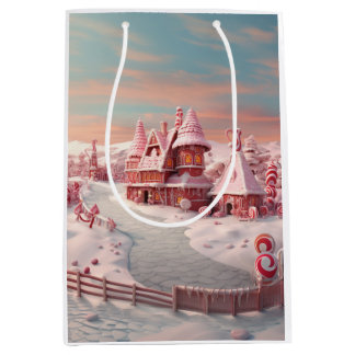Fantasy Gingerbread House with Candies 4 Medium Gift Bag