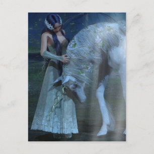 Fantasy Girl and Unicorn in the Moonlight Postcard