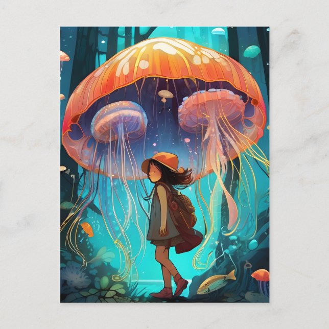 Fantasy Girl in Jellyfish Forest Postcard (Front)