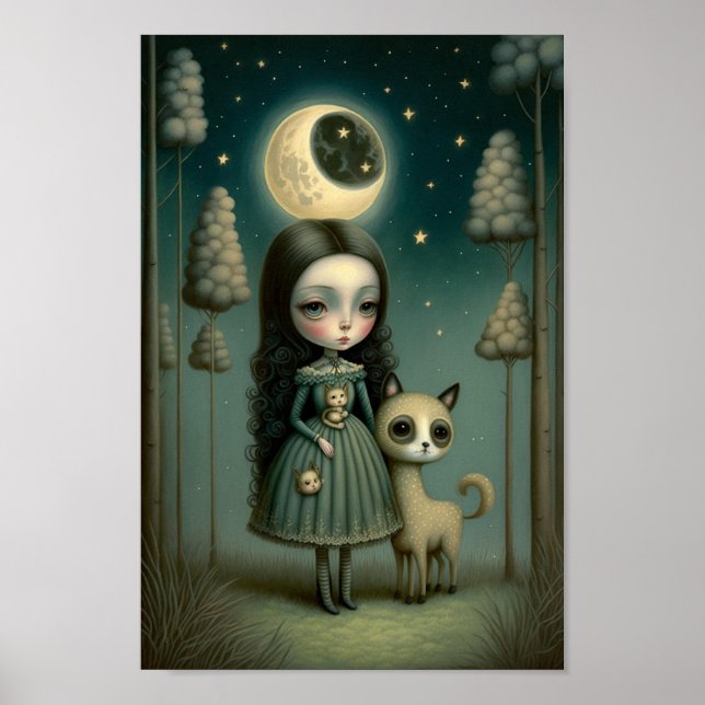Fantasy Girl in the Woods with the moon Poster (Front)