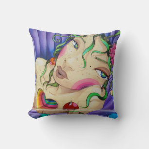 Fantasy Girl Sketched Street Art Purple Pillow