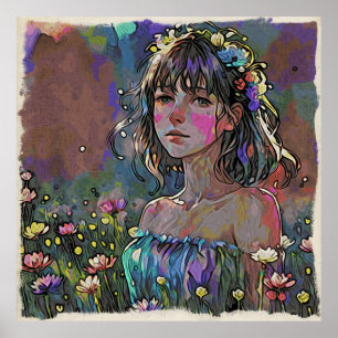 *~  Fantasy Girl Wild Flowers AP56  Art Painting Poster
