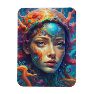 Fantasy girls portrait mosaic oils magnet