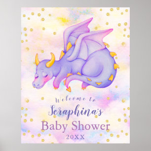 Fantasy Girls Purple Dragon Baby Shower Welcome Poster