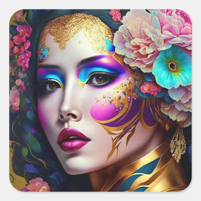 Fantasy Glam Woman Pop Art Square Sticker (Front)