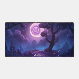 Fantasy Glowing Moon Over Enchanted Path Desk Mat