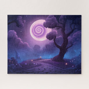 Fantasy Glowing Moon Over Enchanted Path Jigsaw Puzzle