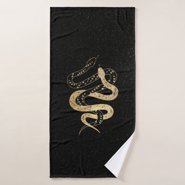 Fantasy Gold and Black Mystical Snakes Bath Towel  (Bath Towel)