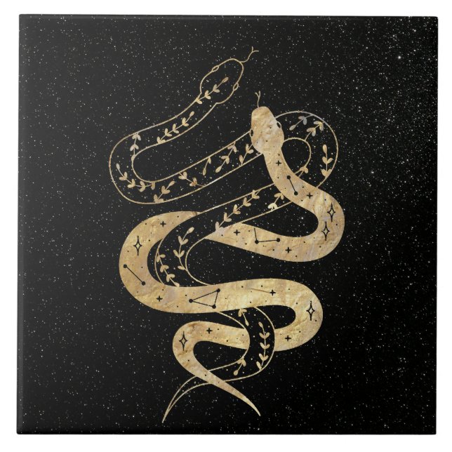Fantasy Gold and Black Mystical Snakes  Ceramic Tile (Front)