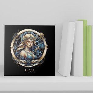 Fantasy Gold Blue Celestial Zodiac Sun Sign Virgo Ceramic Tile
