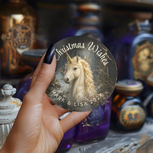 Fantasy Golden Horn Unicorn Forest Enchanted Classic Round Sticker