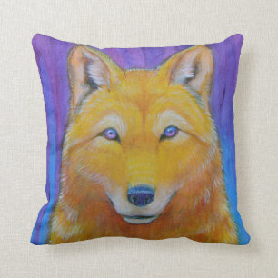 Fantasy Golden Wolf Head Pillow