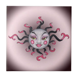 Fantasy Gothic Black Pink Sun Goddess Face Tile