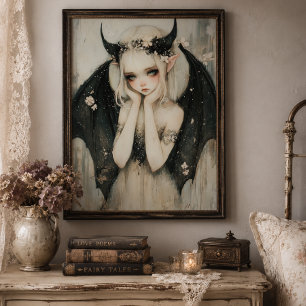 Fantasy Gothic Fairy with Floral Crown Wall Art