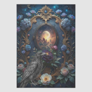 Fantasy Gothic Floral Night Raven Decoupage Tissue Paper