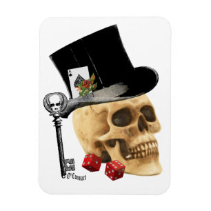 Fantasy Gothic gambler skull tattoo design Magnet