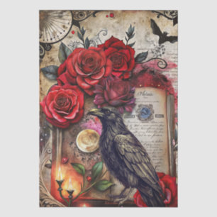 Fantasy Gothic Raven & Red Roses Decoupage Tissue Paper