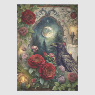 Fantasy Gothic Raven & Red Roses Decoupage Tissue Paper
