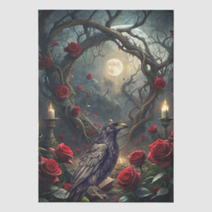 Fantasy Gothic Raven & Red Roses Decoupage Tissue Paper