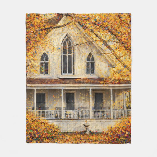 Fantasy Gothic-Revival Carpenter House  Fleece Blanket (Front)