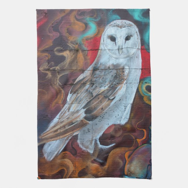 Fantasy Graffiti Snowy Owl Tea Towel (Vertical)