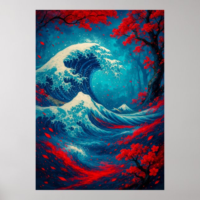 Fantasy Great Wave with Cherry Blossoms  Poster (Front)