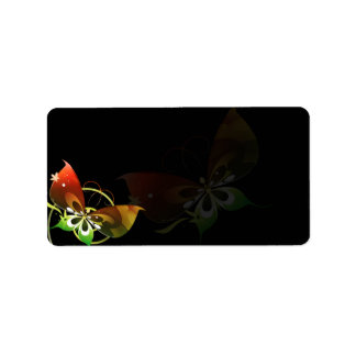 Fantasy green and red butterfly label
