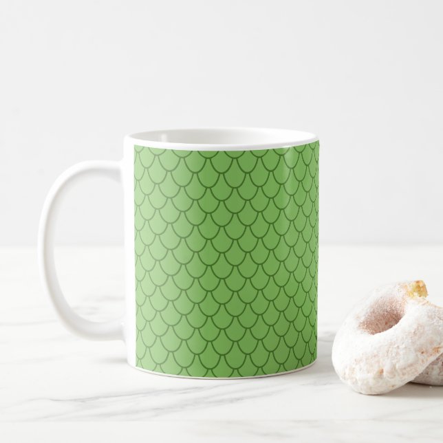 FANTASY GREEN DRAGON SCALES PATTERN Novelty Coffee Mug (With Donut)