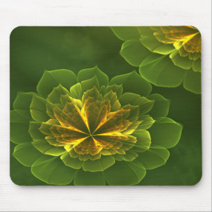 Fantasy Green Yellow Fractal Flowers Mouse Pad