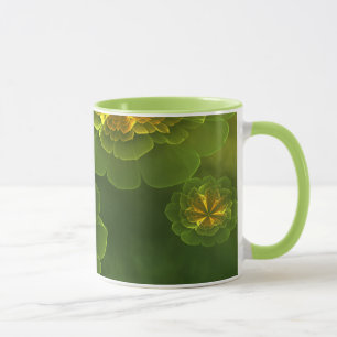 Fantasy Green Yellow Fractal Flowers Mug