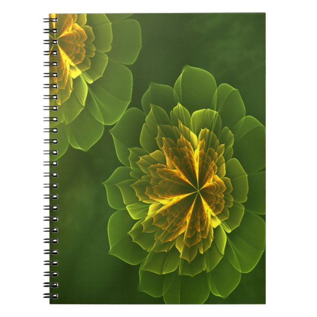 Fantasy Green Yellow Fractal Flowers Notebook (Front)