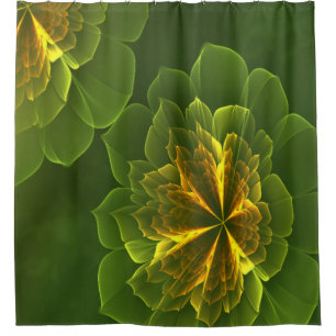 Fantasy Green Yellow Fractal Flowers Shower Curtain
