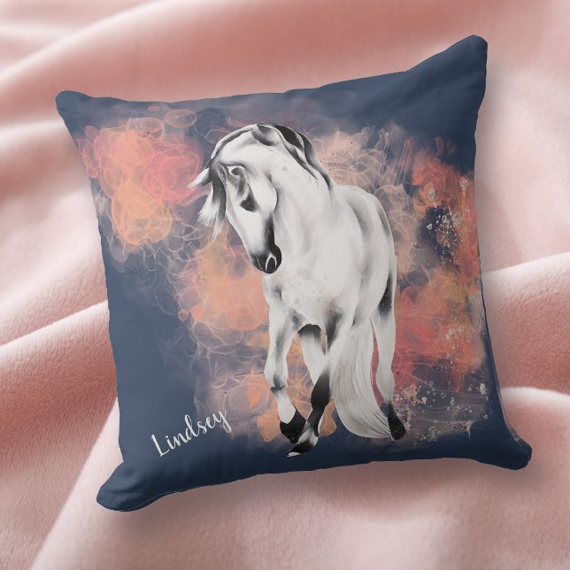 Fantasy Grey Horse Pink Clouds Blue Cushion (Creator Uploaded)