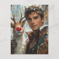 Fantasy Handsome man and reindeer Christmas