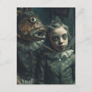 Fantasy Horror Fish Twins Postcard