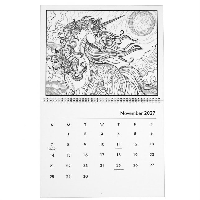 Fantasy Horse Coloring Calendar (Nov 2027)