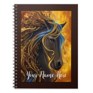 Fantasy Horse in Black & Gold, Editable Notebook