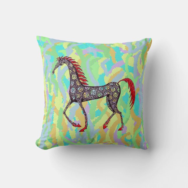 Fantasy horse pen ink drawing pillow design (Front)