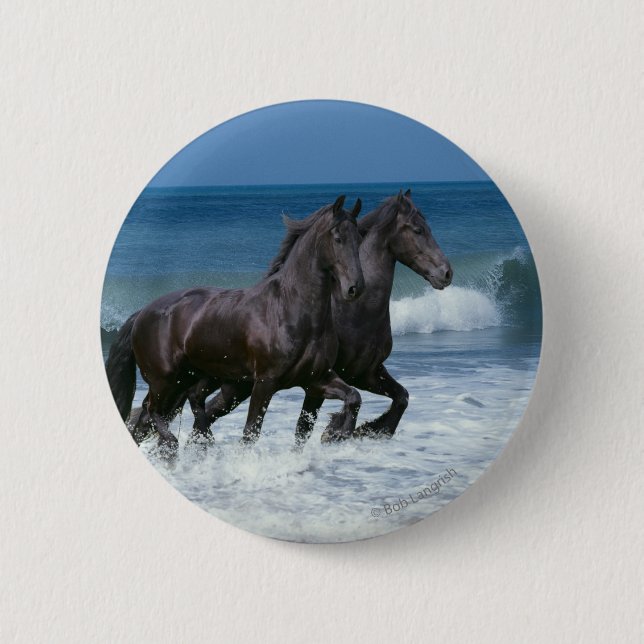 Fantasy Horses: Friesians & Sea 6 Cm Round Badge (Front)