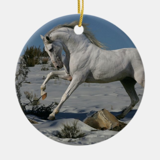 Fantasy Horses: Snow King Ceramic Tree Decoration (Front)