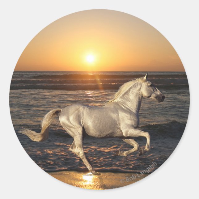 Fantasy Horses: Sunset Classic Round Sticker (Front)