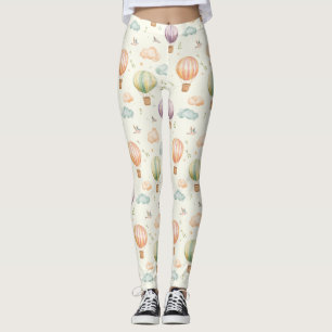 Fantasy Hot Air Balloon Pattern Watercolor Design Leggings