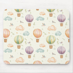 Fantasy Hot Air Balloon Pattern Watercolor Design Mouse Pad
