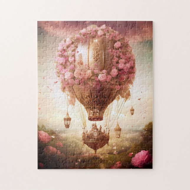 Fantasy Hot Air Balloon Pink Gold Jigsaw Puzzle (Vertical)