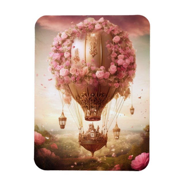 Fantasy Hot Air Balloon Pink Gold Magnet (Vertical)