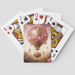 Fantasy Hot Air Balloon Pink Gold Playing Cards