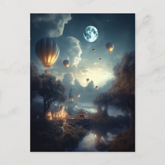 Fantasy Hot Air Balloons Landscape Postcard (Front)