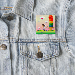 Fantasy Ice Cream Cone with Happy Running Boy 15 Cm Square Badge