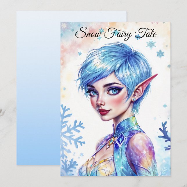 Fantasy ice elf winter magic snowflake art invitation (Front/Back)