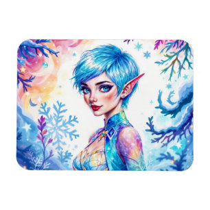Fantasy ice elf winter magic snowflake art magnet